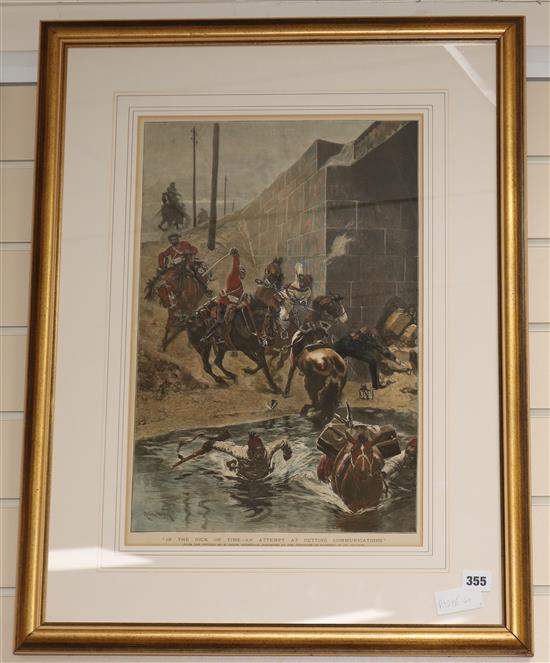 After R. Caton Woodville, 4 coloured steel engravings, Battle scenes, 33 x 48cm